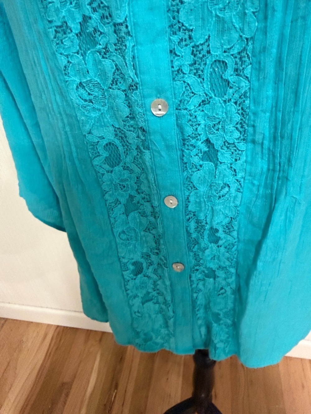 Notations Turquoise Lace-Front Button Shirt - Picture 2 of 15